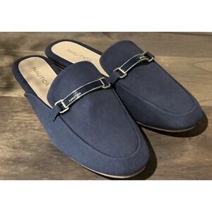 Nautica Labella 5 Women's Blue Leather Flat Slip On Mules Size 9